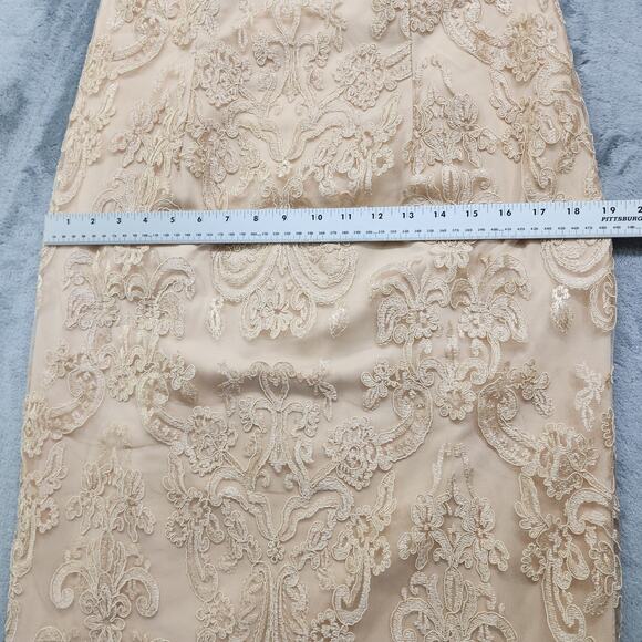 Formal Dress Jacket Set Size 10 Champagne Gold Beaded Lace Chiffon Sheath Party - Picture 13 of 14